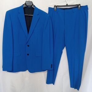 Express Suit Mens 44 Extra Slim Blue 2 Button Wool Blend Pants 34×30 2 PC Suit